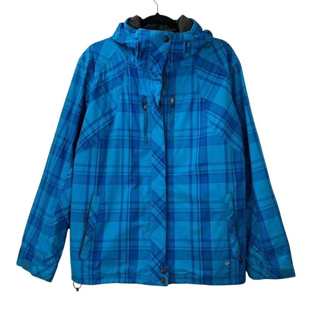 Columbia Women's Size 1X Whirlibird Interchange Omni Tech Snow Plaid Blue Jacket
